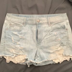 American Eagle denim shorts with lace detail